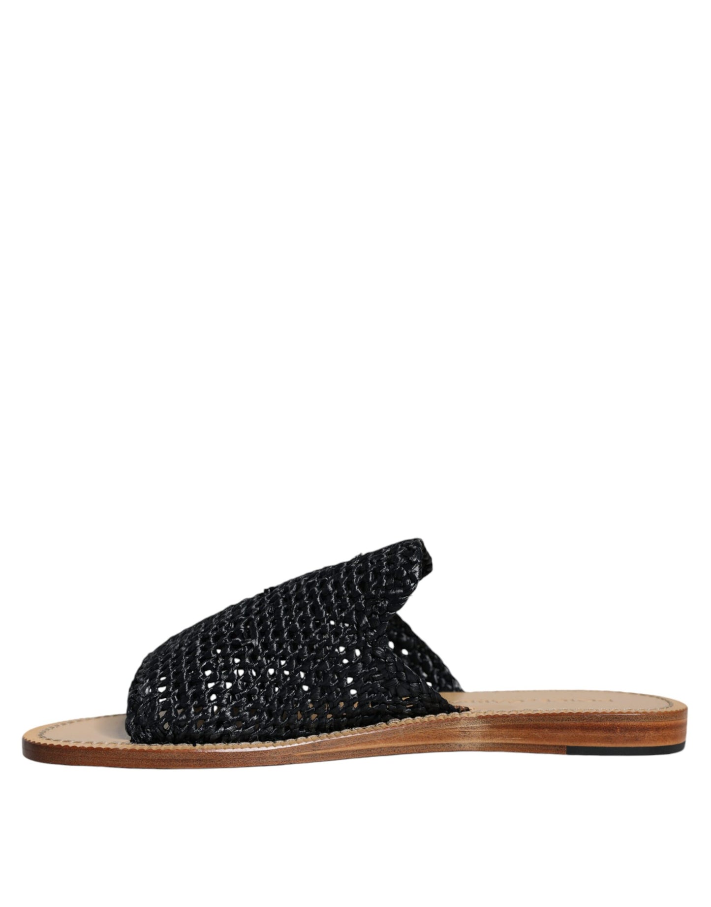 Dolce & Gabbana Black Monochrome Braided Raffia Slides Shoes