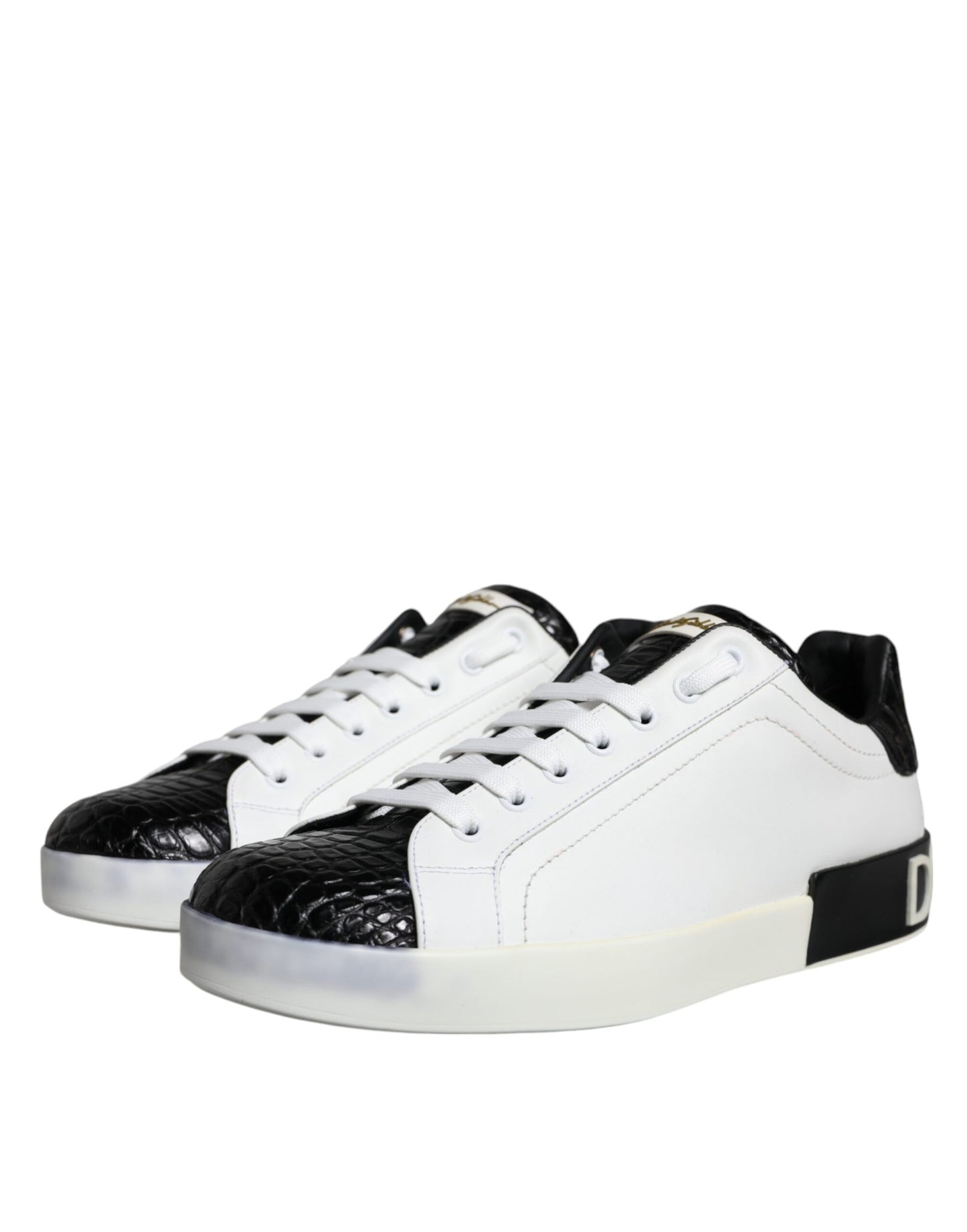 Dolce & Gabbana Black Leather Logo Portofino Sneaker Shoes