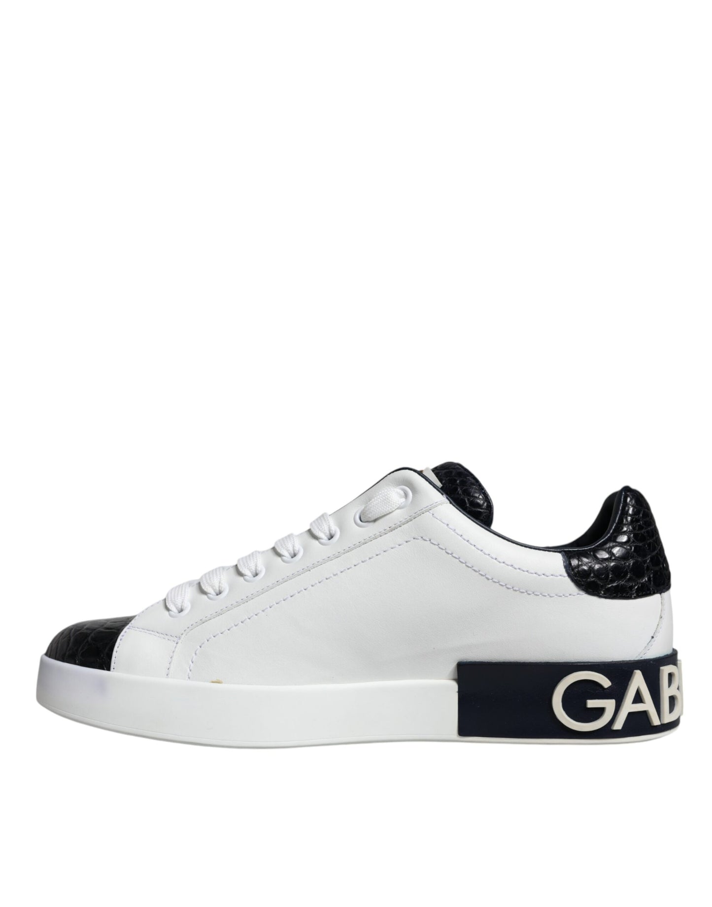 Dolce & Gabbana White Leather Logo Portofino Sneaker Shoes