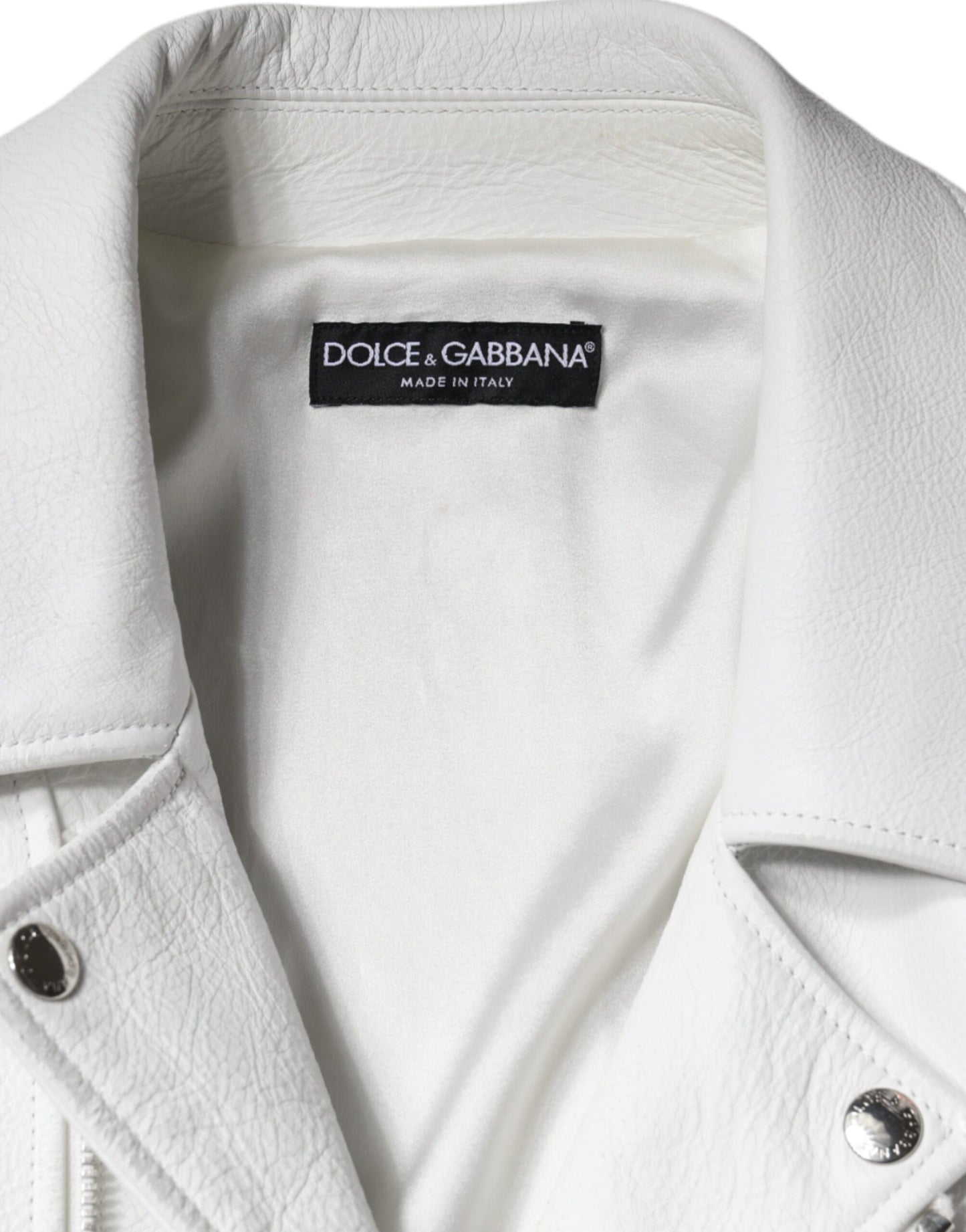 Dolce & Gabbana White Lambskin Leather Biker Coat Jacket