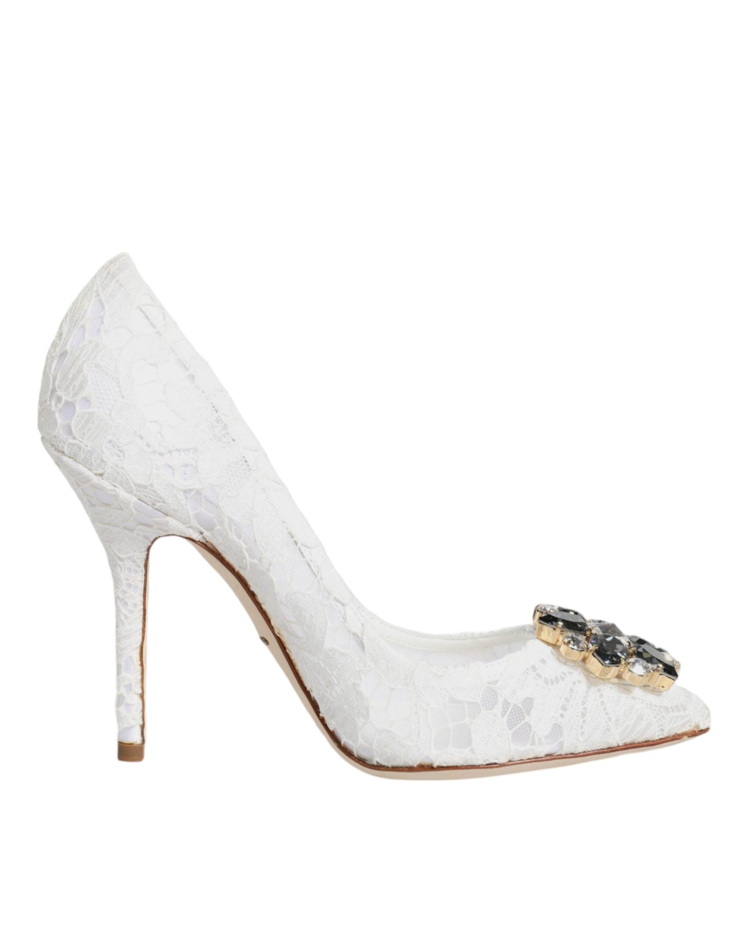 Dolce & Gabbana White Taormina Lace Crystal Heels Pumps Shoes