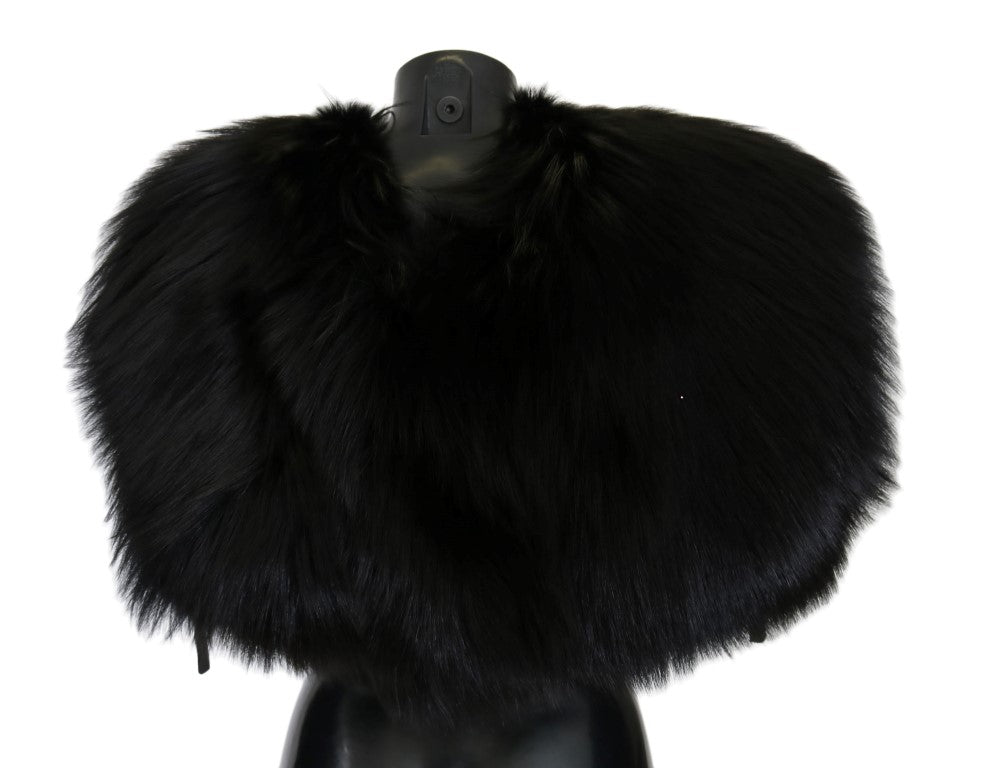 Dolce & Gabbana Elegant Black Silver Fox Fur Wrap Scarf - KALAJ