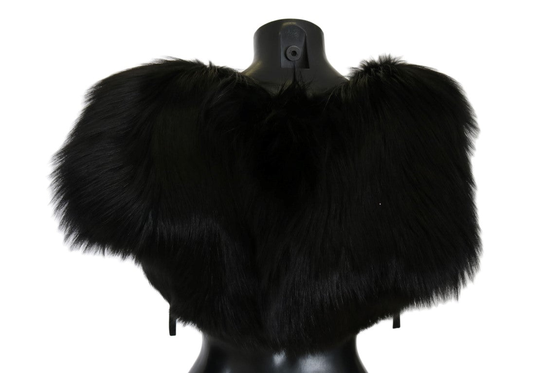 Dolce & Gabbana Elegant Black Silver Fox Fur Scarf - KALAJ