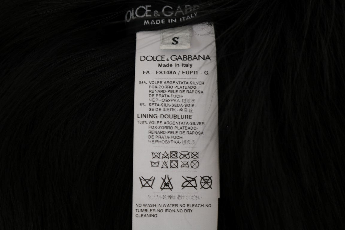 Dolce & Gabbana Elegant Black Silver Fox Fur Scarf - KALAJ