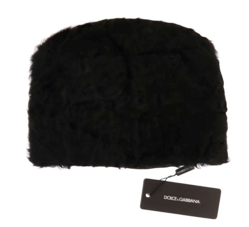 Dolce & Gabbana Elegant Black Xiangao Fur Beanie Hat - KALAJ