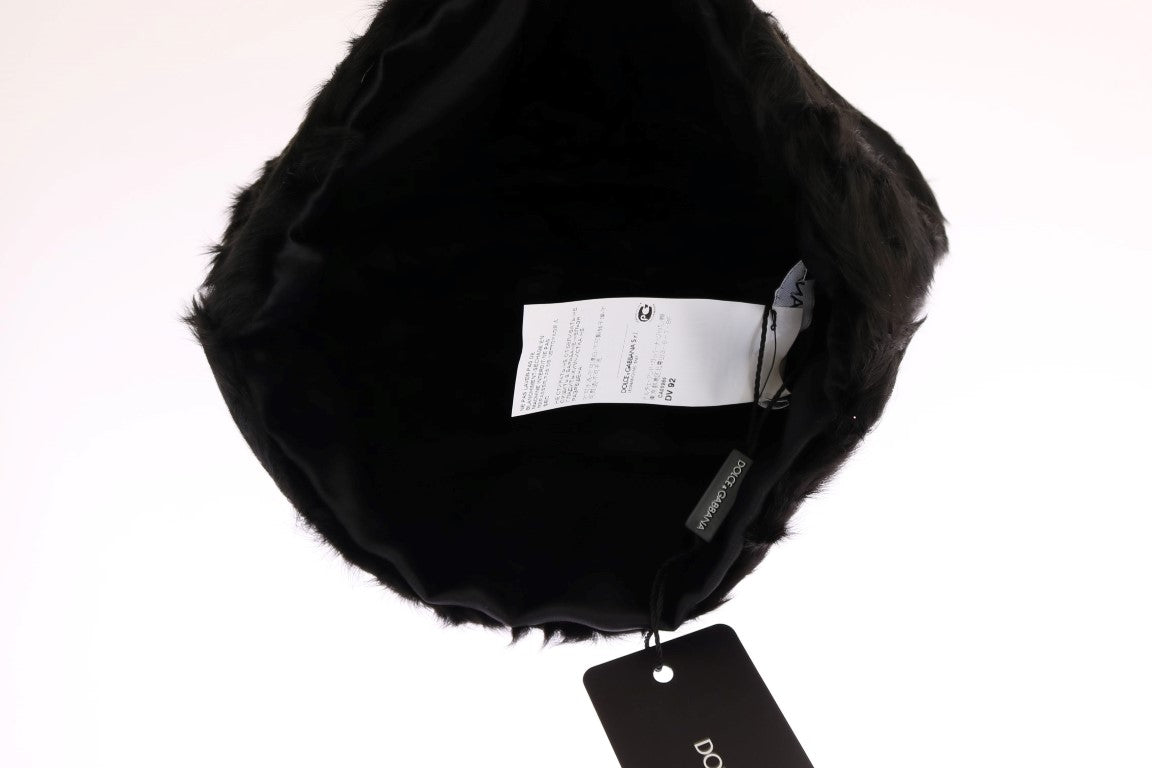 Dolce & Gabbana Elegant Black Xiangao Fur Beanie Hat - KALAJ