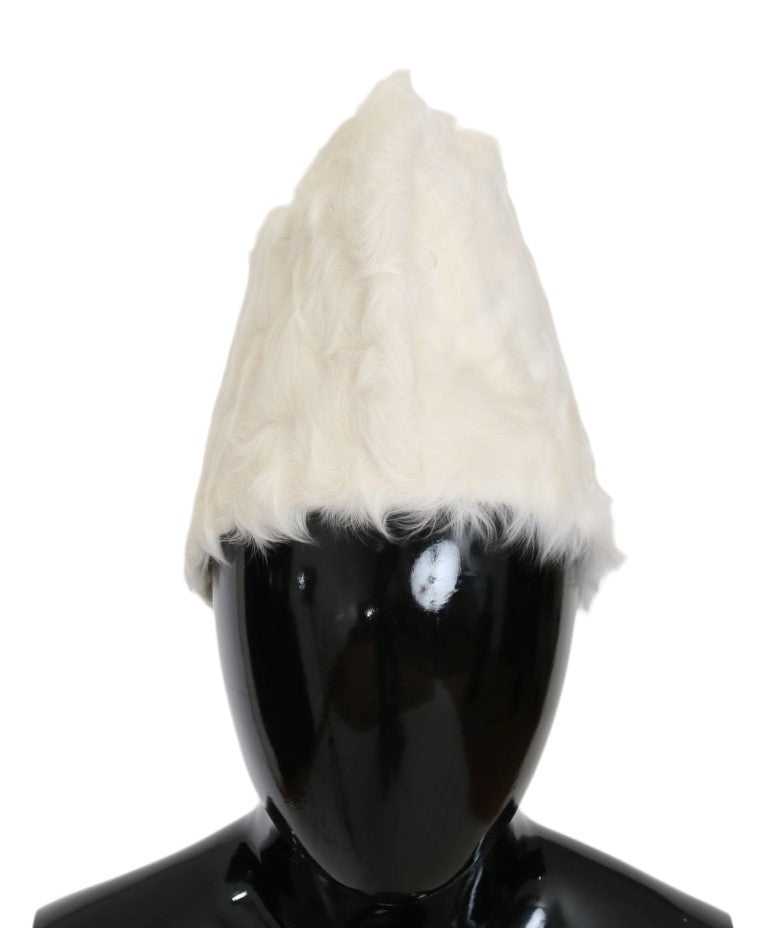 Dolce & Gabbana Elegant White Fur Beanie Luxury Winter Hat - KALAJ