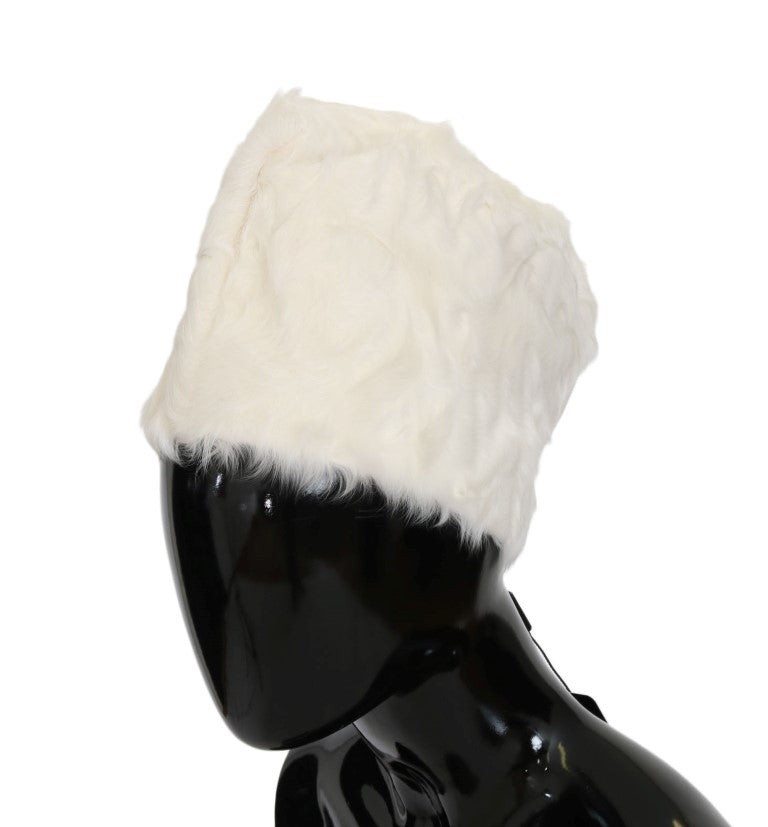 Dolce & Gabbana Elegant White Fur Beanie Luxury Winter Hat - KALAJ