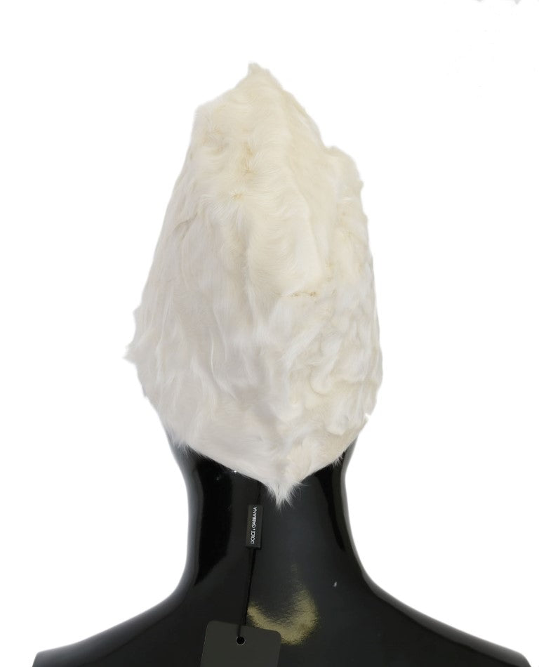 Dolce & Gabbana Elegant White Fur Beanie Luxury Winter Hat - KALAJ