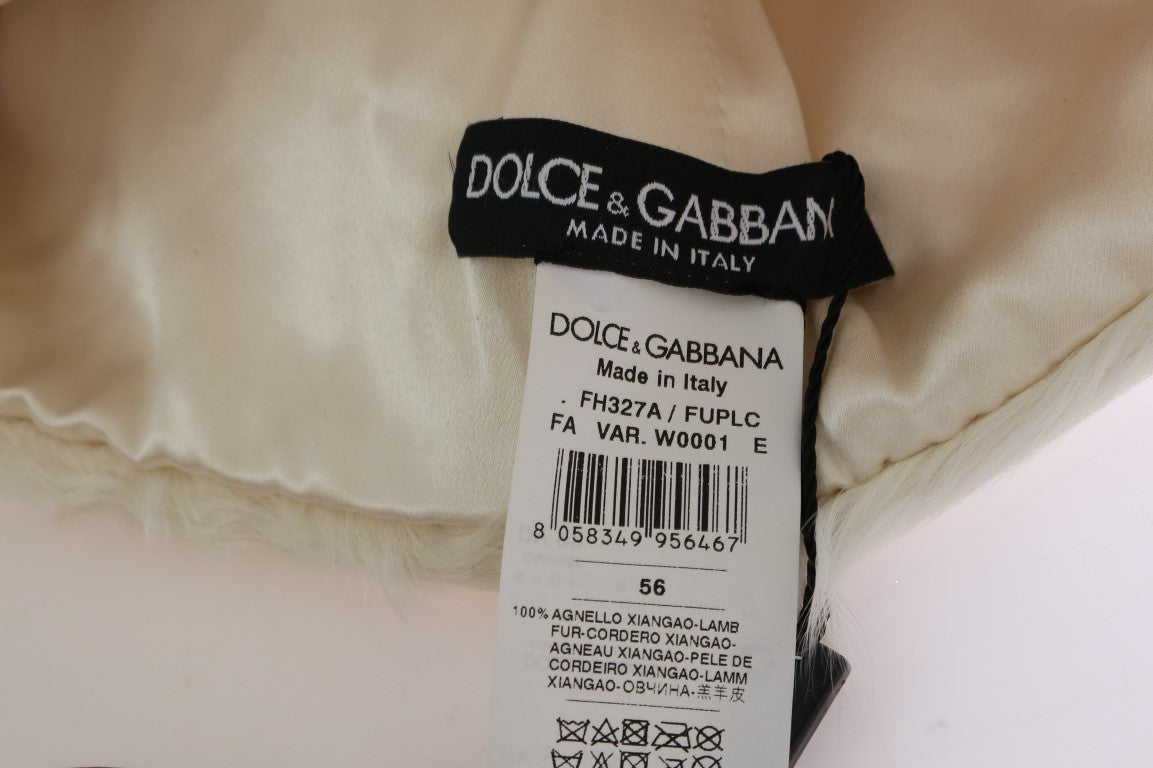 Dolce & Gabbana Elegant White Fur Beanie Luxury Winter Hat - KALAJ