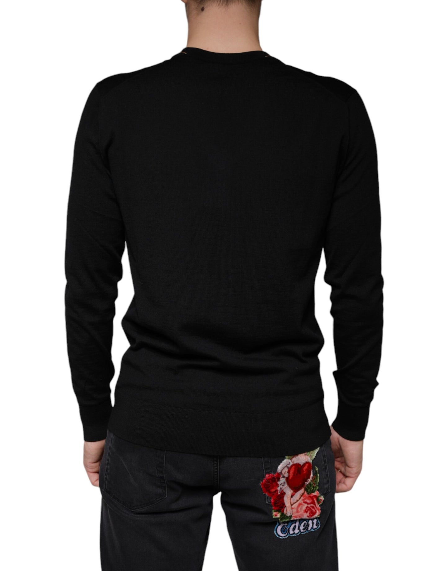 Dolce & Gabbana Black Embellished V-neck Pullover Sweater