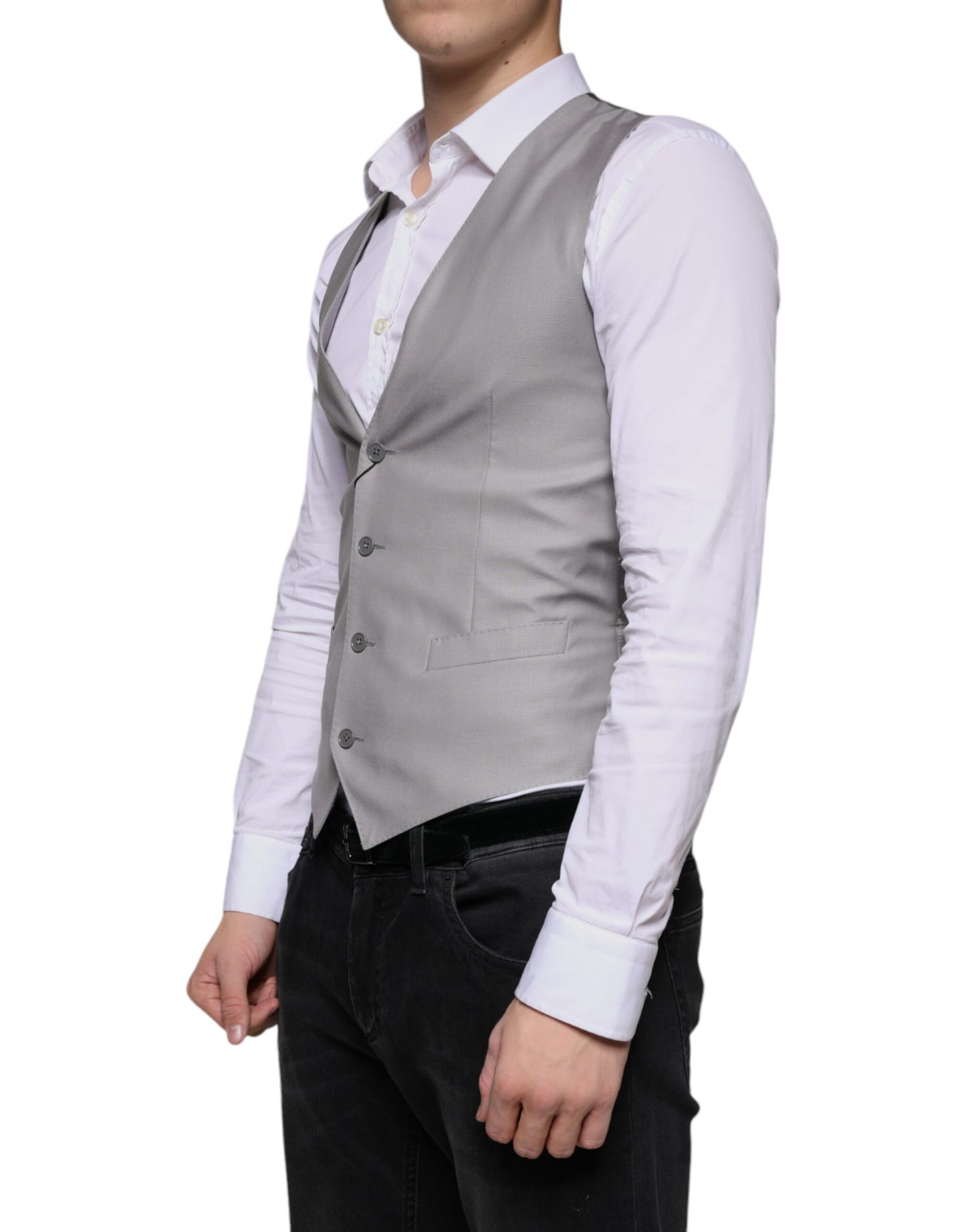 Dolce & Gabbana Light Gray Wool Formal Dress Waistcoat Vest