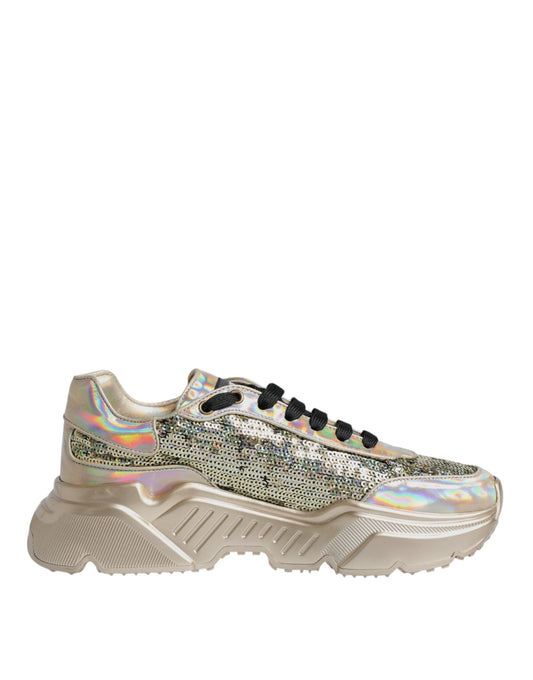 Dolce & Gabbana Gold Sequin Iridiscent Daymaster Sneakers Shoes