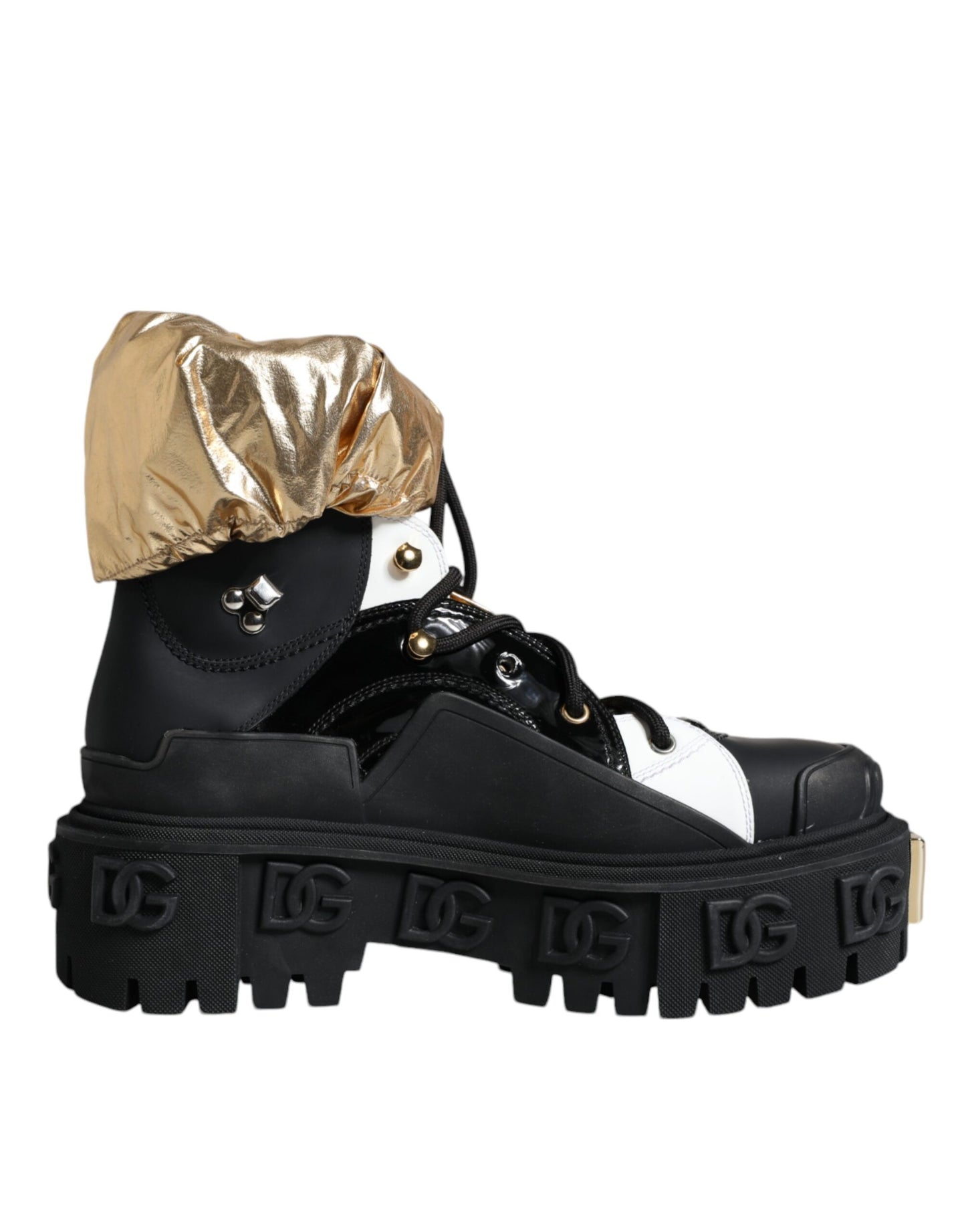 Dolce & Gabbana Black Gold Leather Trekking Ankle Boots Shoes