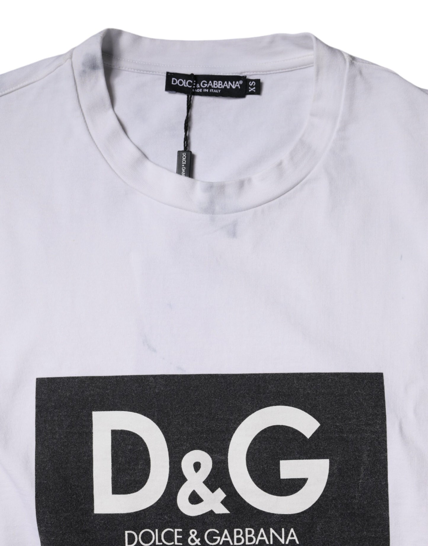 Dolce & Gabbana White Logo Print Cotton Crew Neck T-shirt