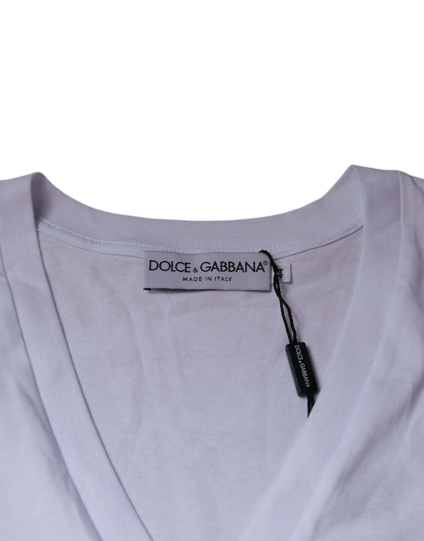 Dolce & Gabbana White Logo Cotton Vneck Short Sleeve T-shirt