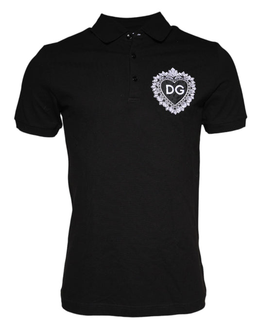 Dolce & Gabbana Black DG Heart Cotton Collared Polo T-shirt