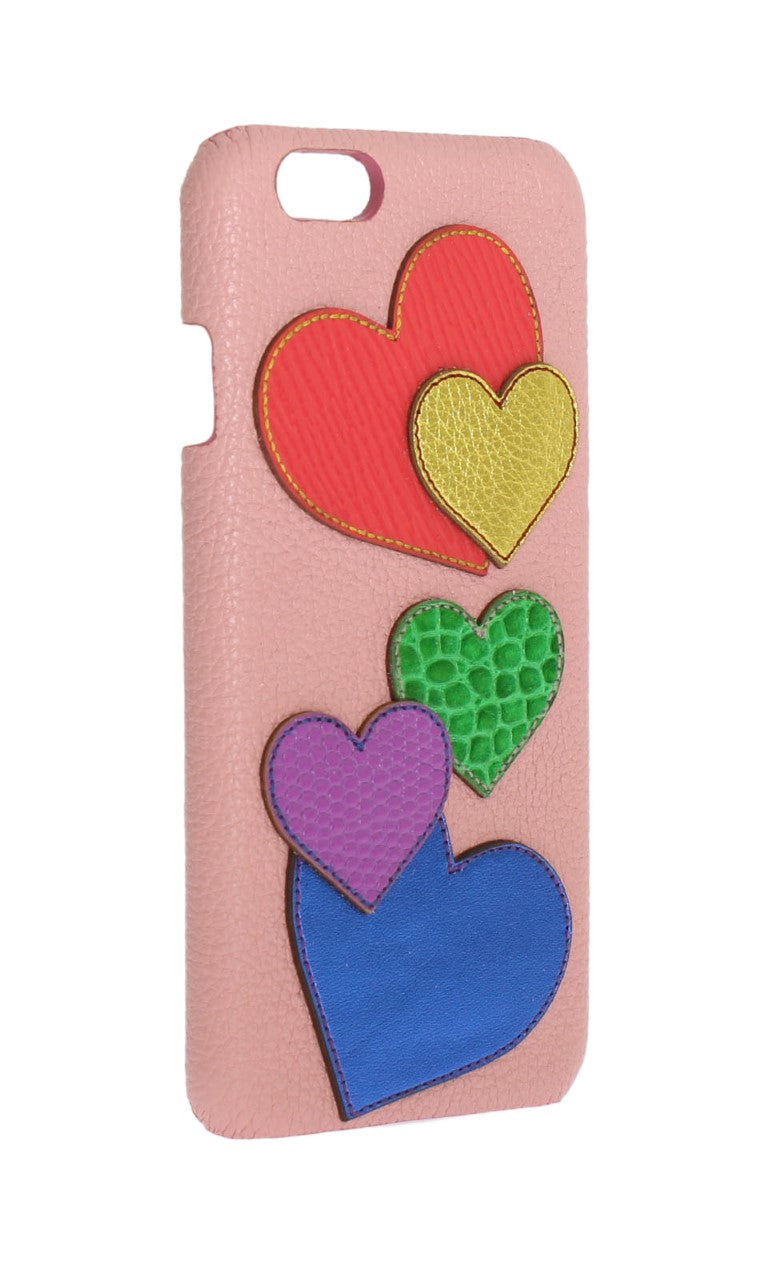 Dolce & Gabbana Chic Pink Leather Heart-Embellished Phone Cover - KALAJ