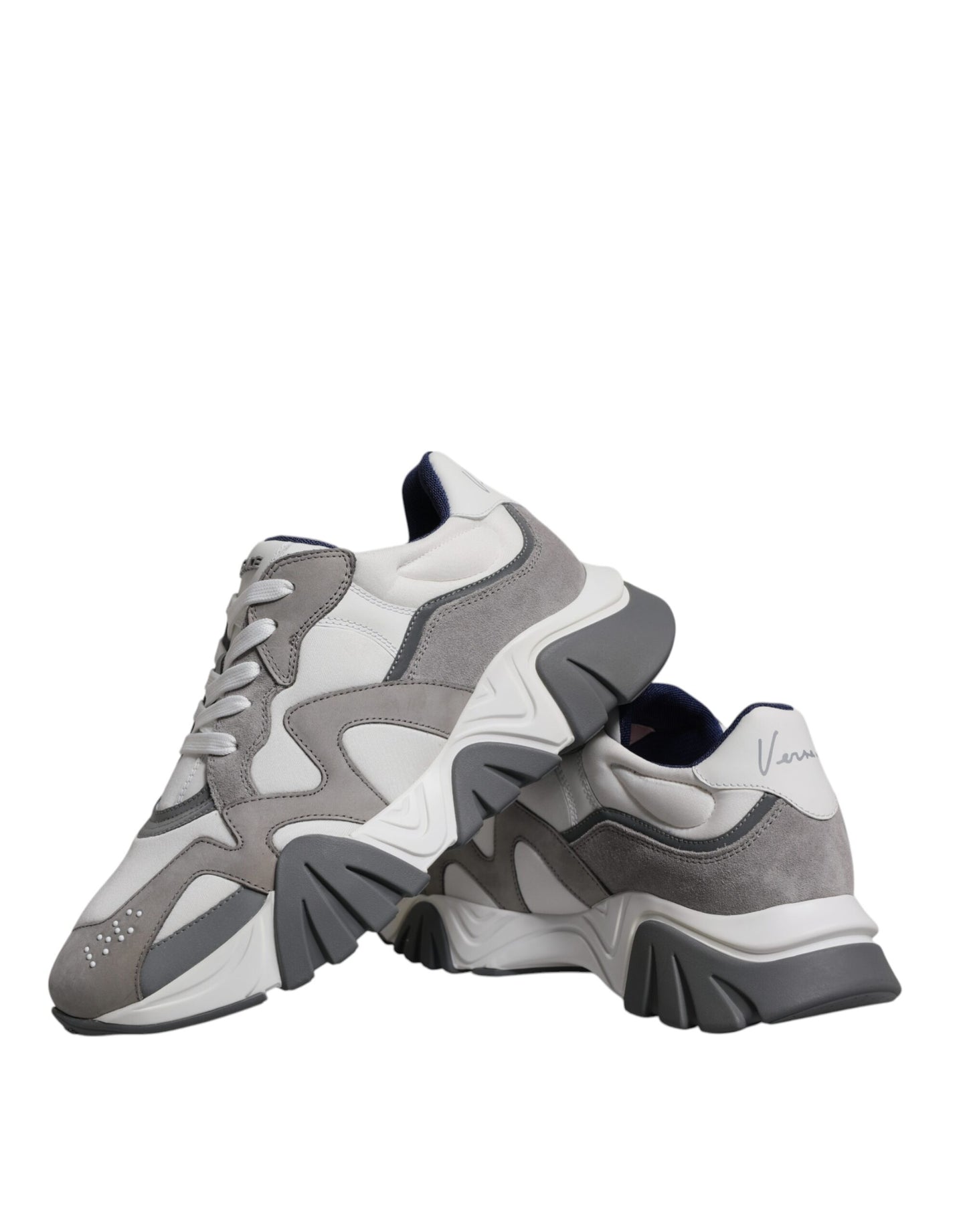 Versace Grey Leather Neoprene Chunky Low Top Squalo Sneakers Shoes