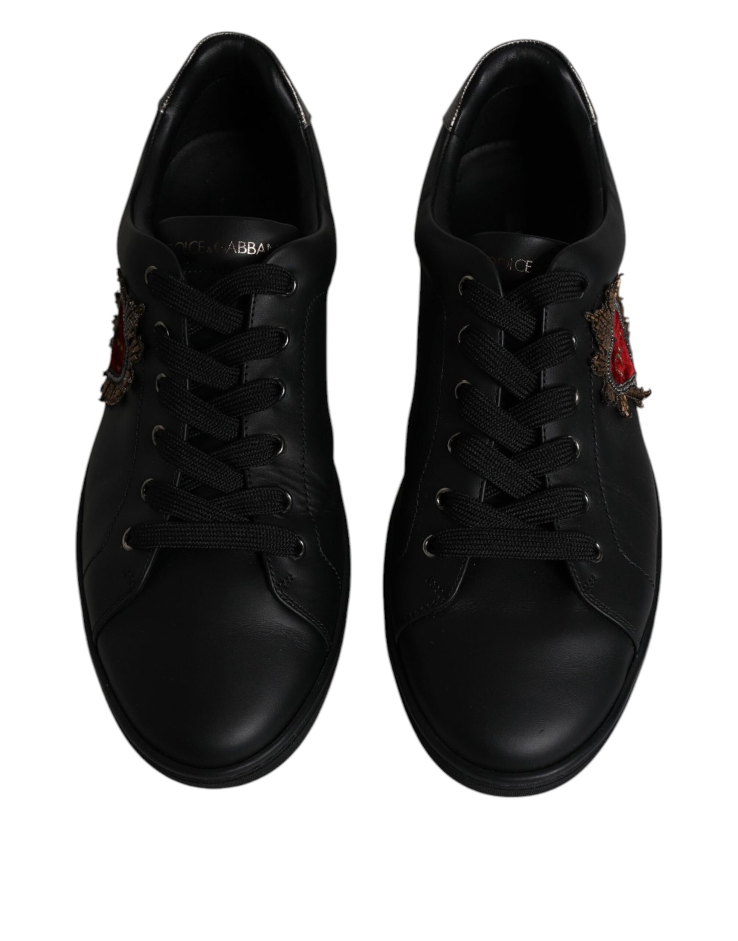 Dolce & Gabbana Black Leather London Heart Men Sneakers Shoes