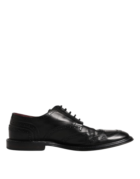 Dolce & Gabbana Black Leather Derby Wingtip Formal Shoes