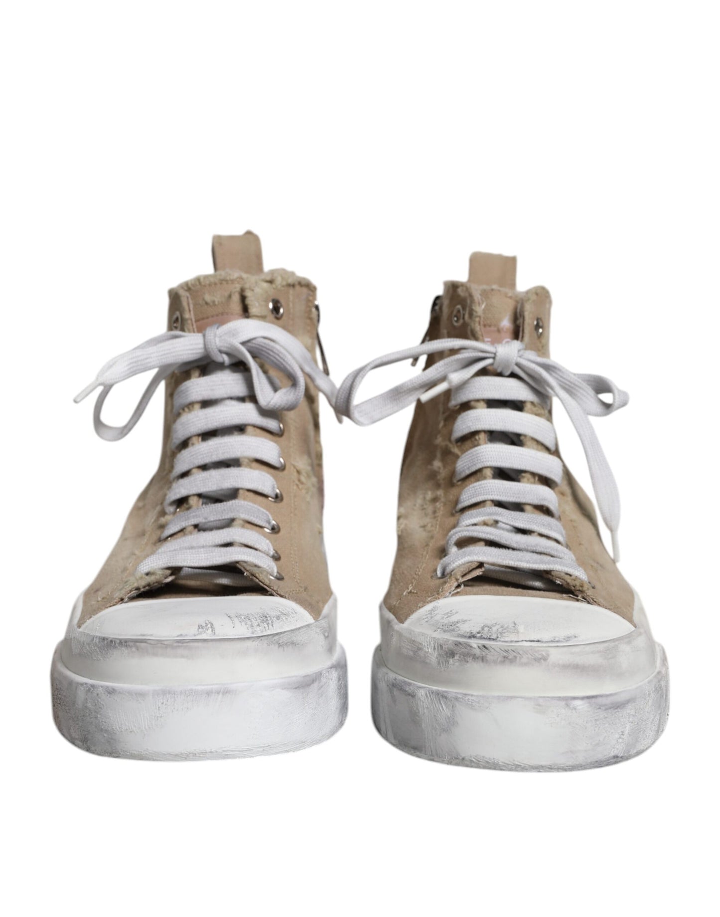 Dolce & Gabbana Beige White Canvas High Top Sneakers Shoes