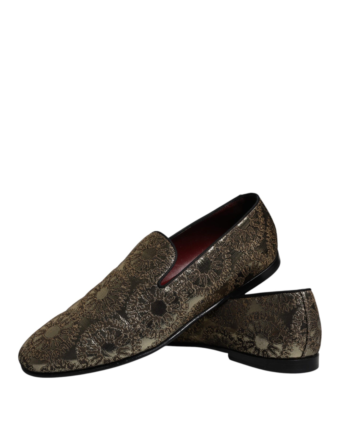 Dolce & Gabbana Gold Jacquard Flats Men Loafers Dress Shoes