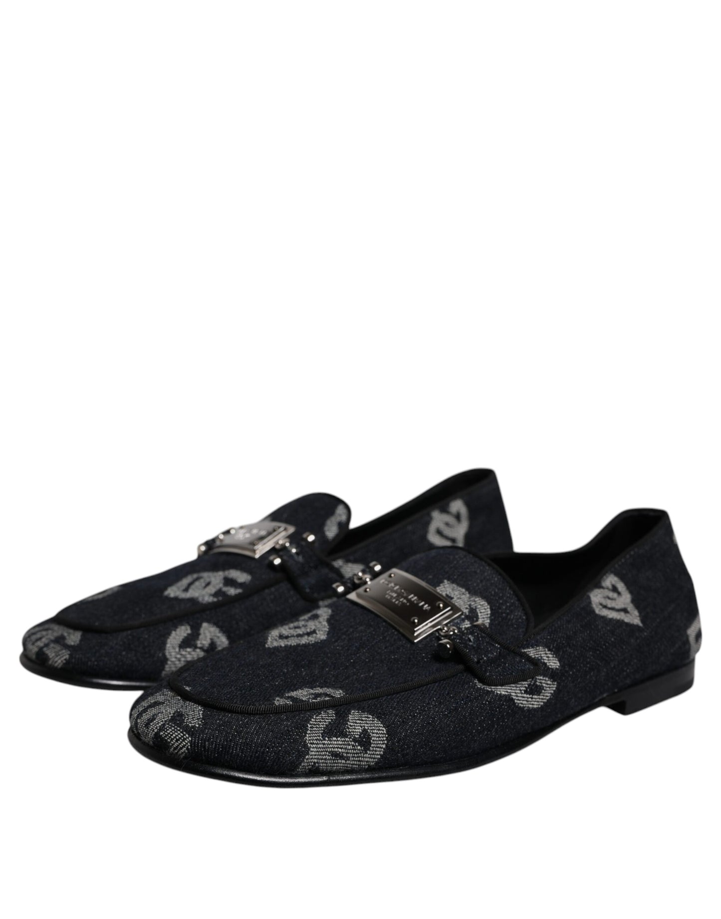 Dolce & Gabbana Black Logo Cotton Loafers Formal Dress Shoes