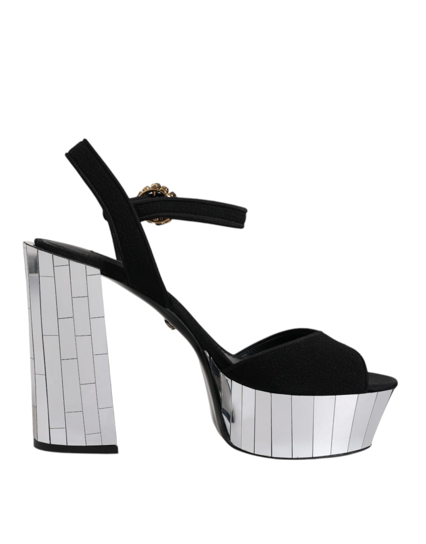 Dolce & Gabbana Black Mirror Heels Platform Sandals Shoes