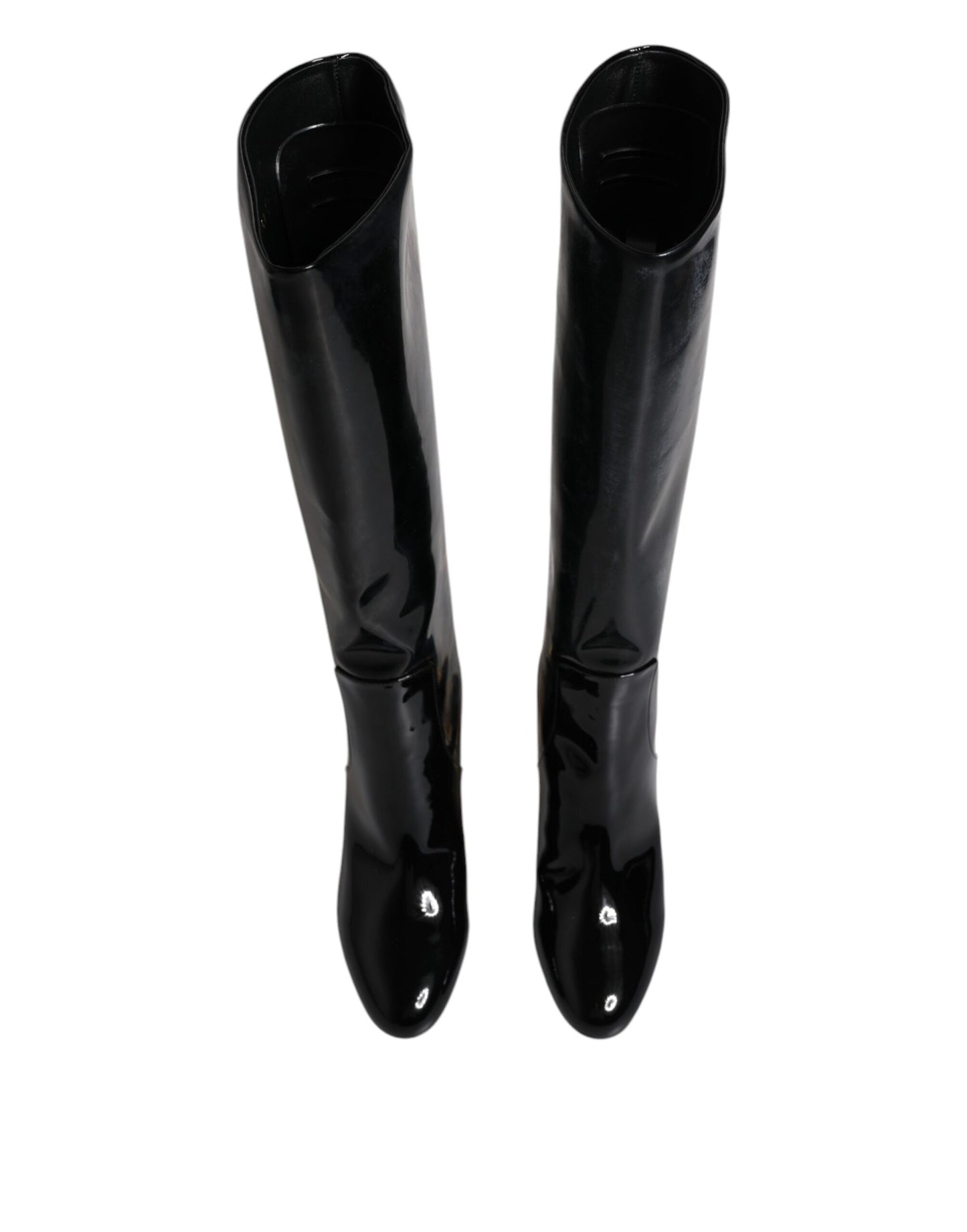 Dolce & Gabbana Black Patent Leather Vally High Boots Shoes