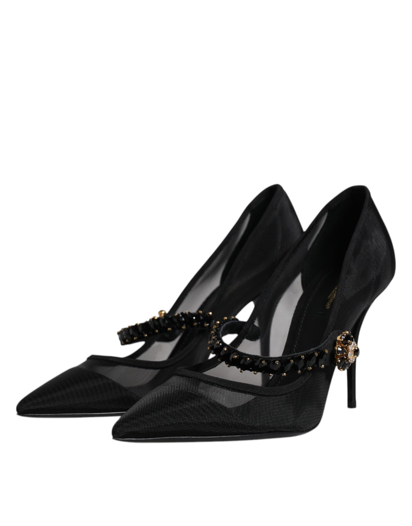 Dolce & Gabbana Black Mesh Mary Jane Crystal Heel Pump Shoes