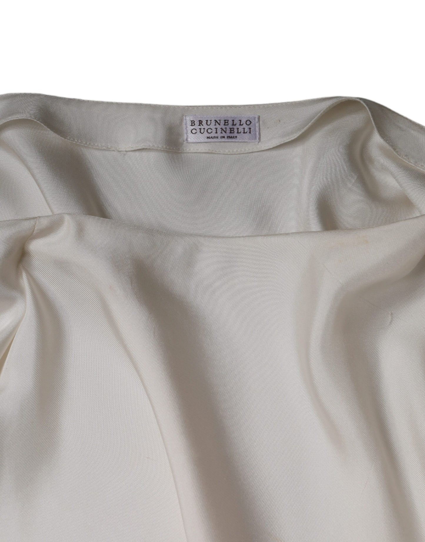 Brunello Cucinelli Beige Silk Ascot Collared Long Sleeves Top