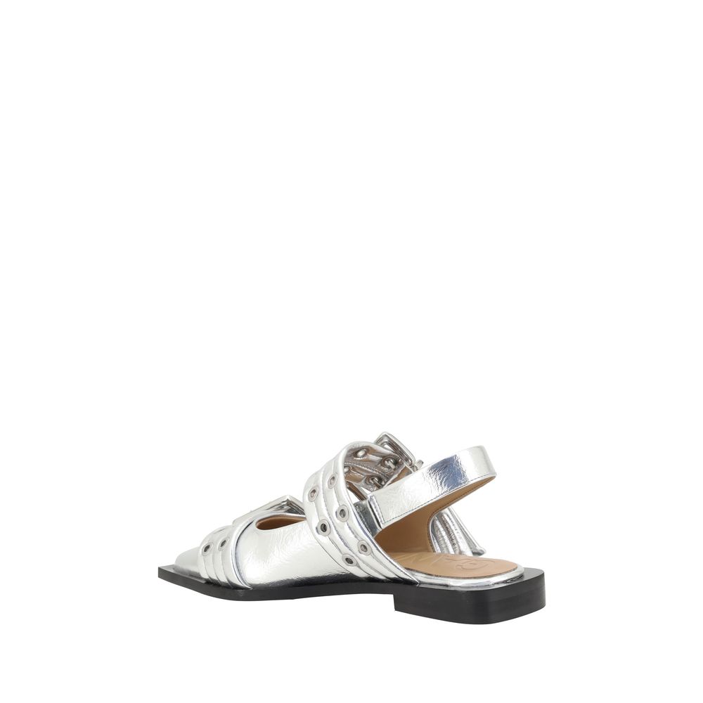 Ganni Buckle Metallic Ballerinas