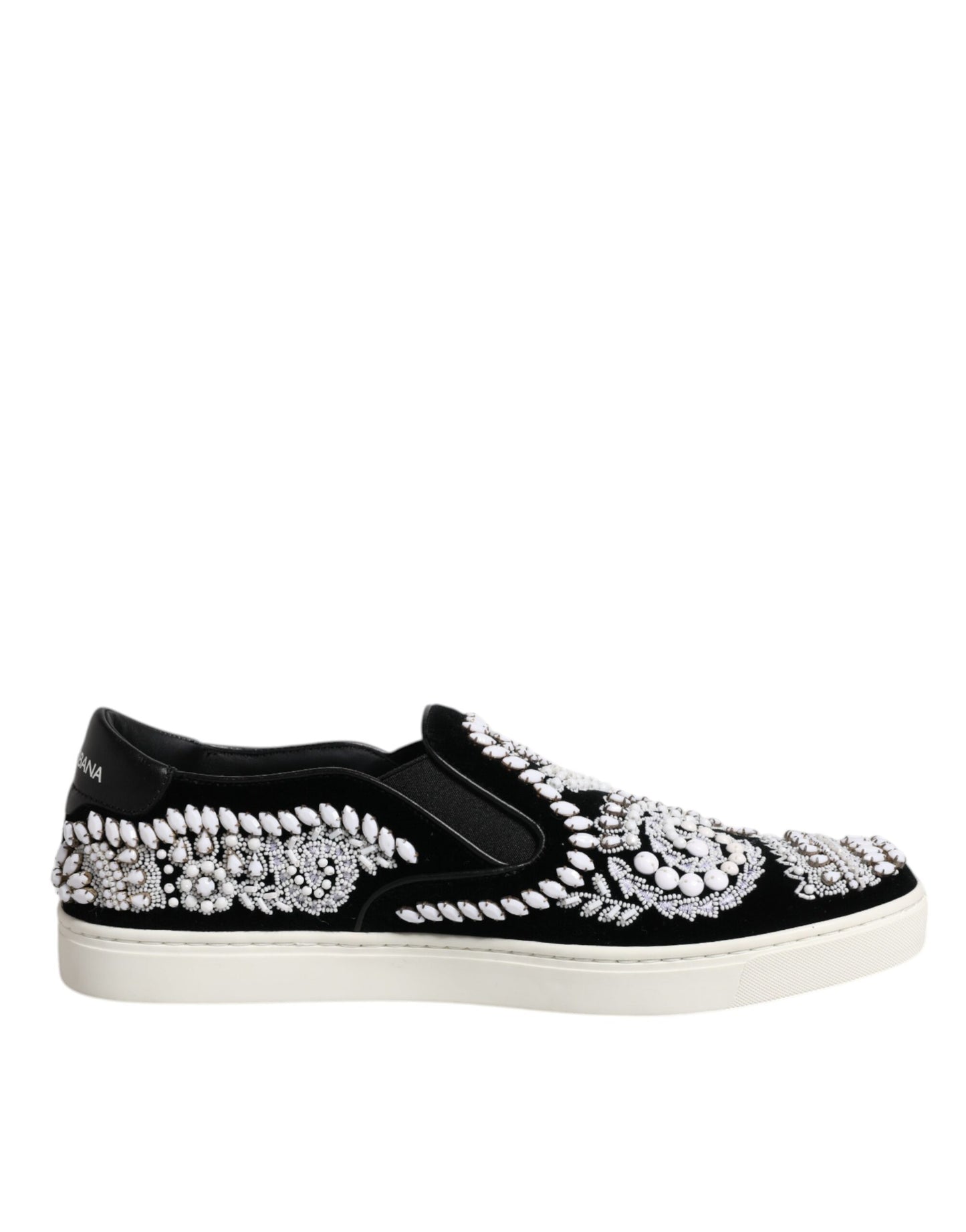 Dolce & Gabbana Black Embellished London Men Slip On Shoes