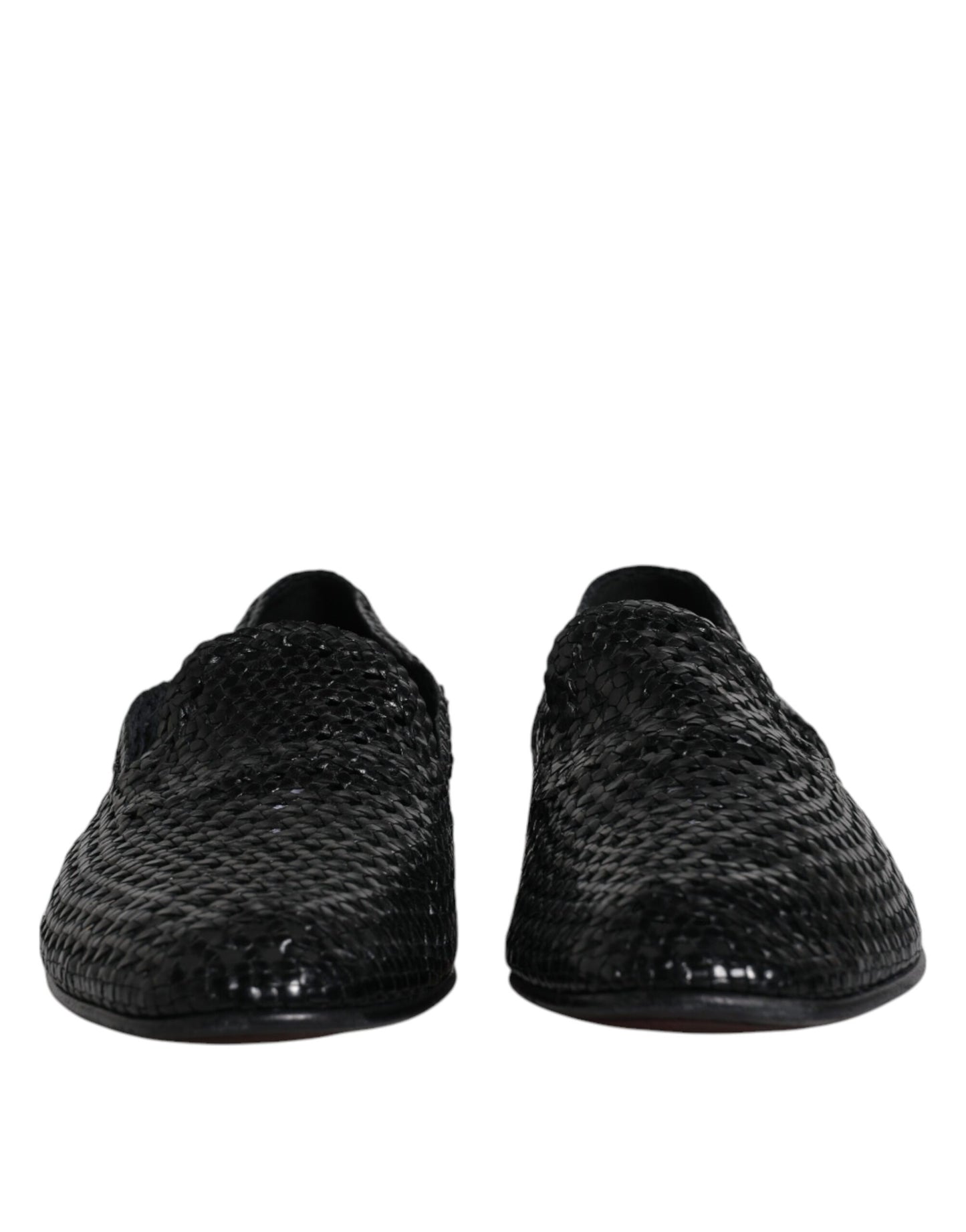 Dolce & Gabbana Black Woven Leather Slip On Loafers Shoes