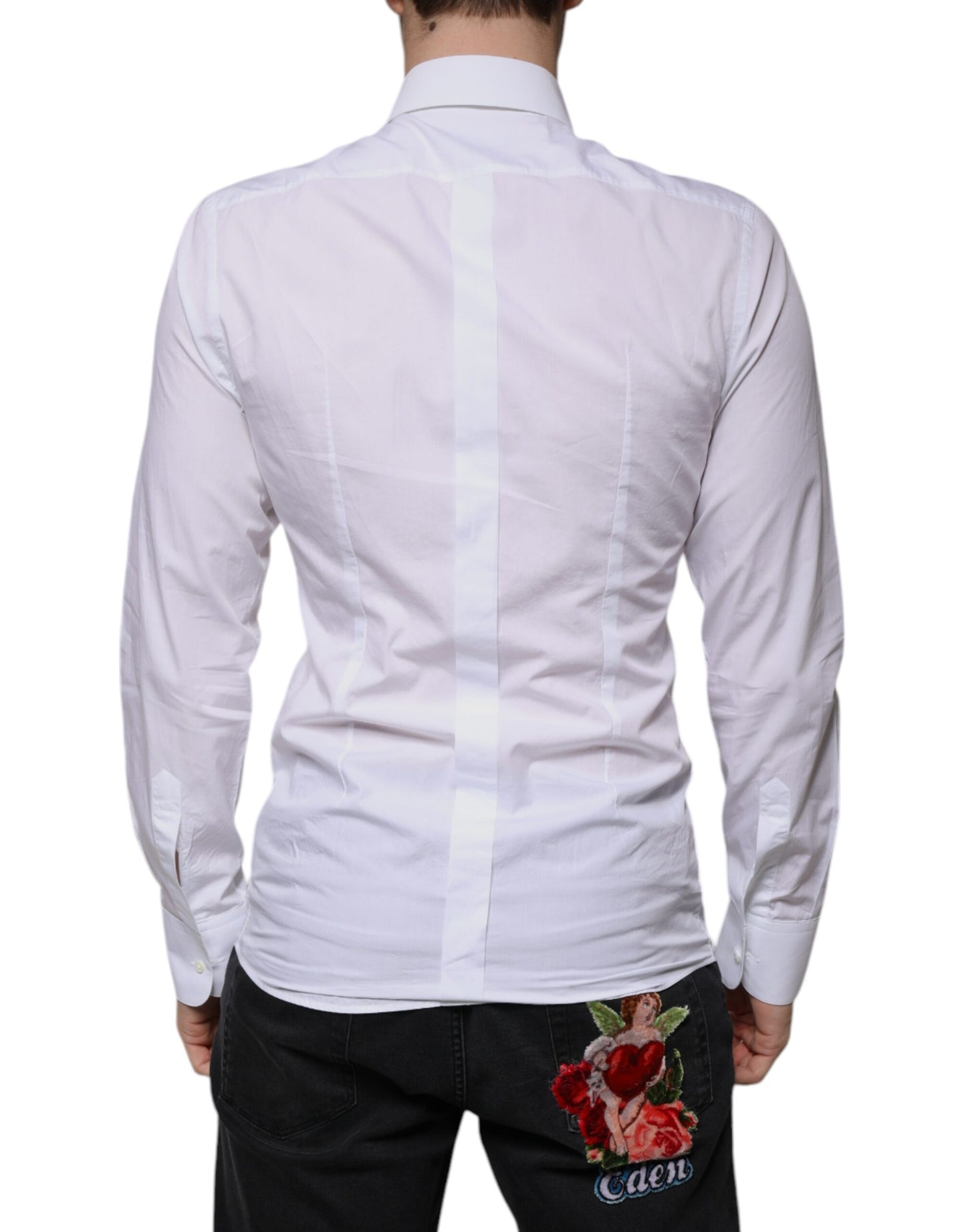 Dolce & Gabbana White Slim Fit Baroque GOLD Men Dress Shirt