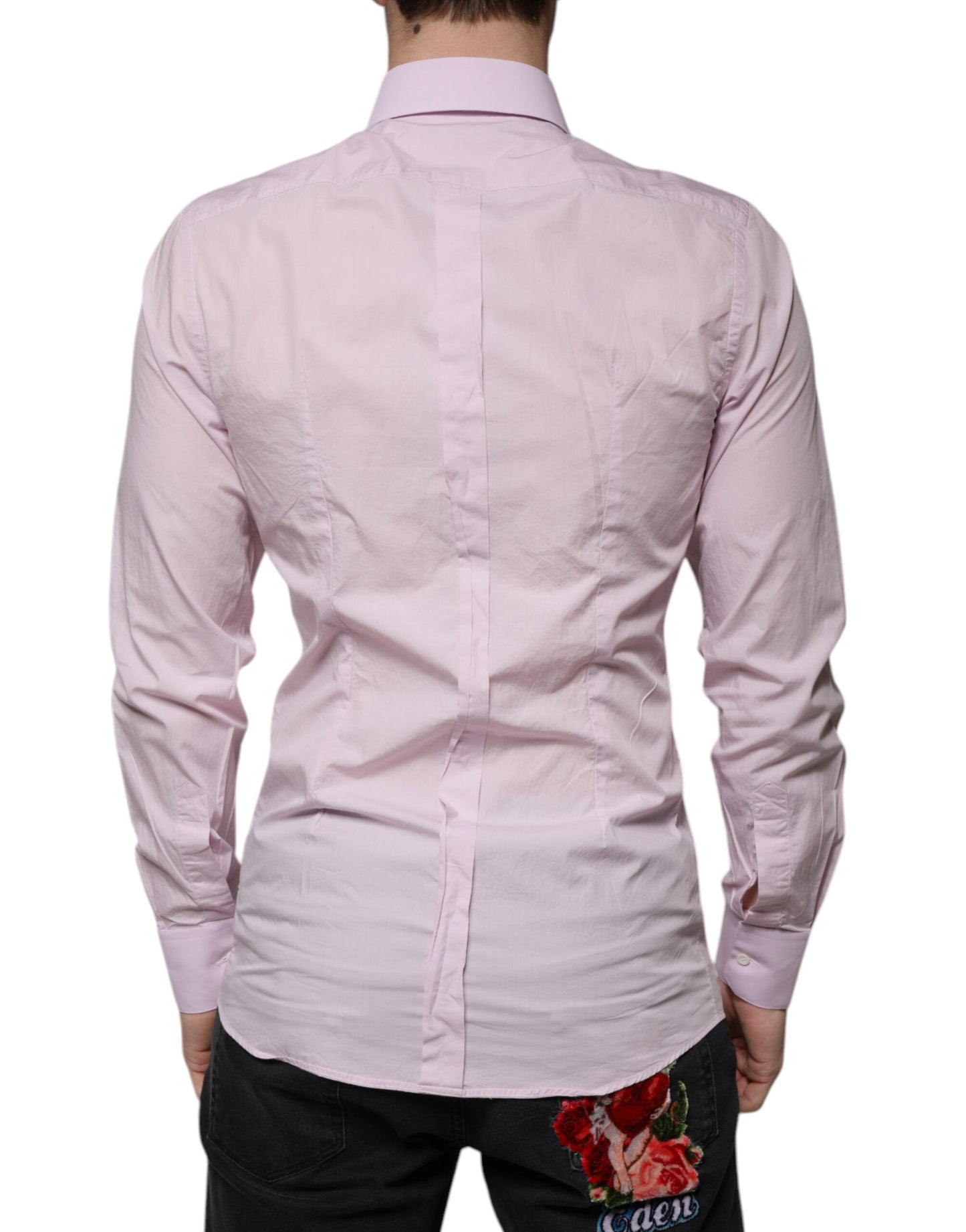 Dolce & Gabbana Light Pink Cotton Slim Fit GOLD Dress Shirt