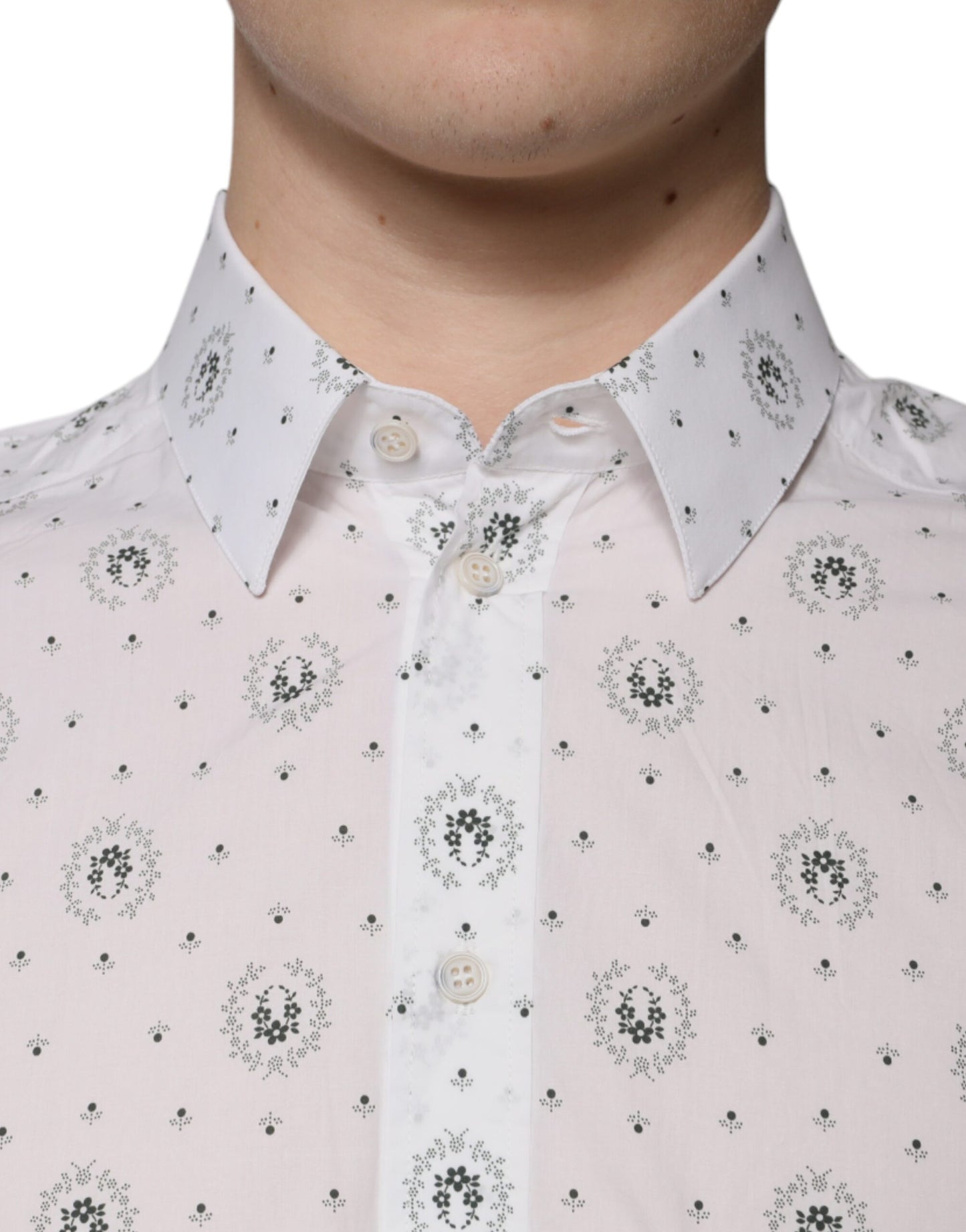 Dolce & Gabbana White Printed Cotton Slim Fit Men Dress Shirt