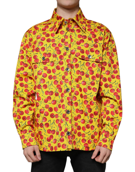 Dolce & Gabbana Yellow Cherry Button Down Men Casual Shirt