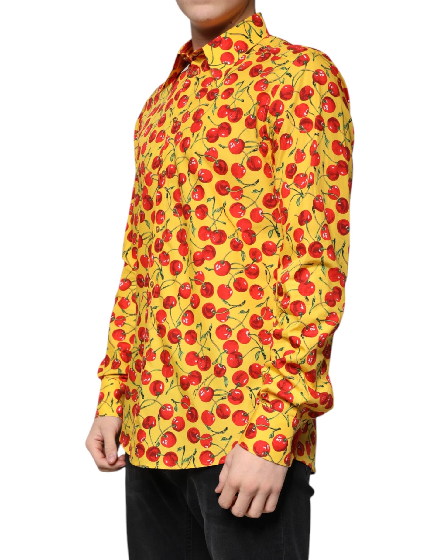 Dolce & Gabbana Yellow Cherry Cotton MARTINI Dress Shirt