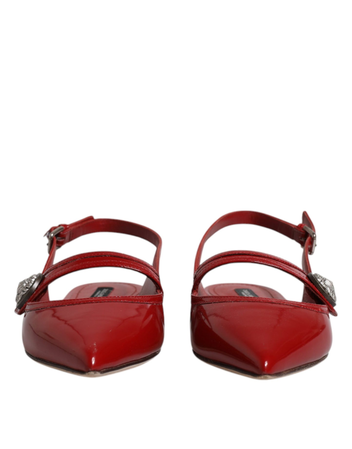 Dolce & Gabbana Red Leather Slingback Flats Sandals Shoes