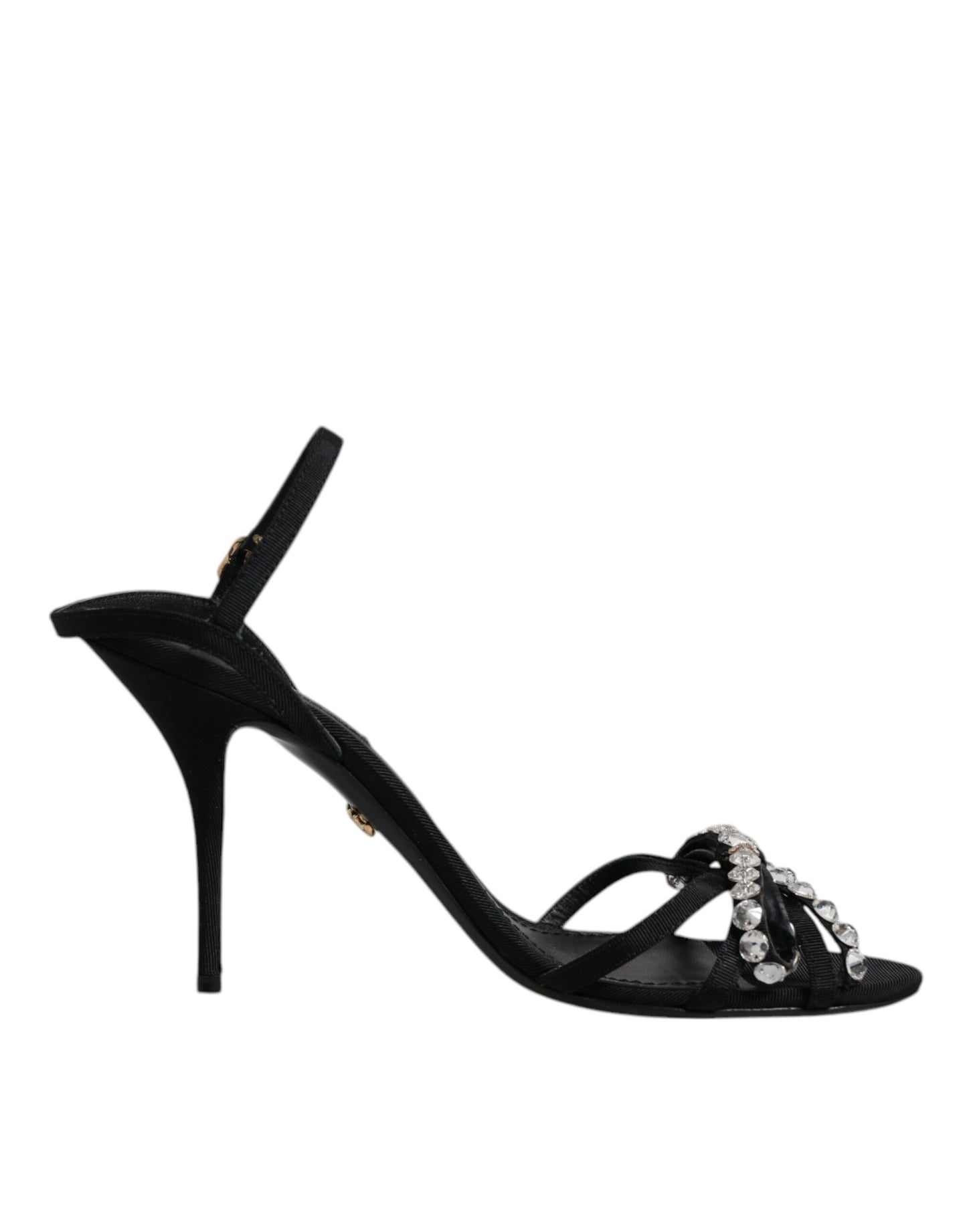 Dolce & Gabbana Black Leather Crystal Bow KEIRA Sandals Shoes