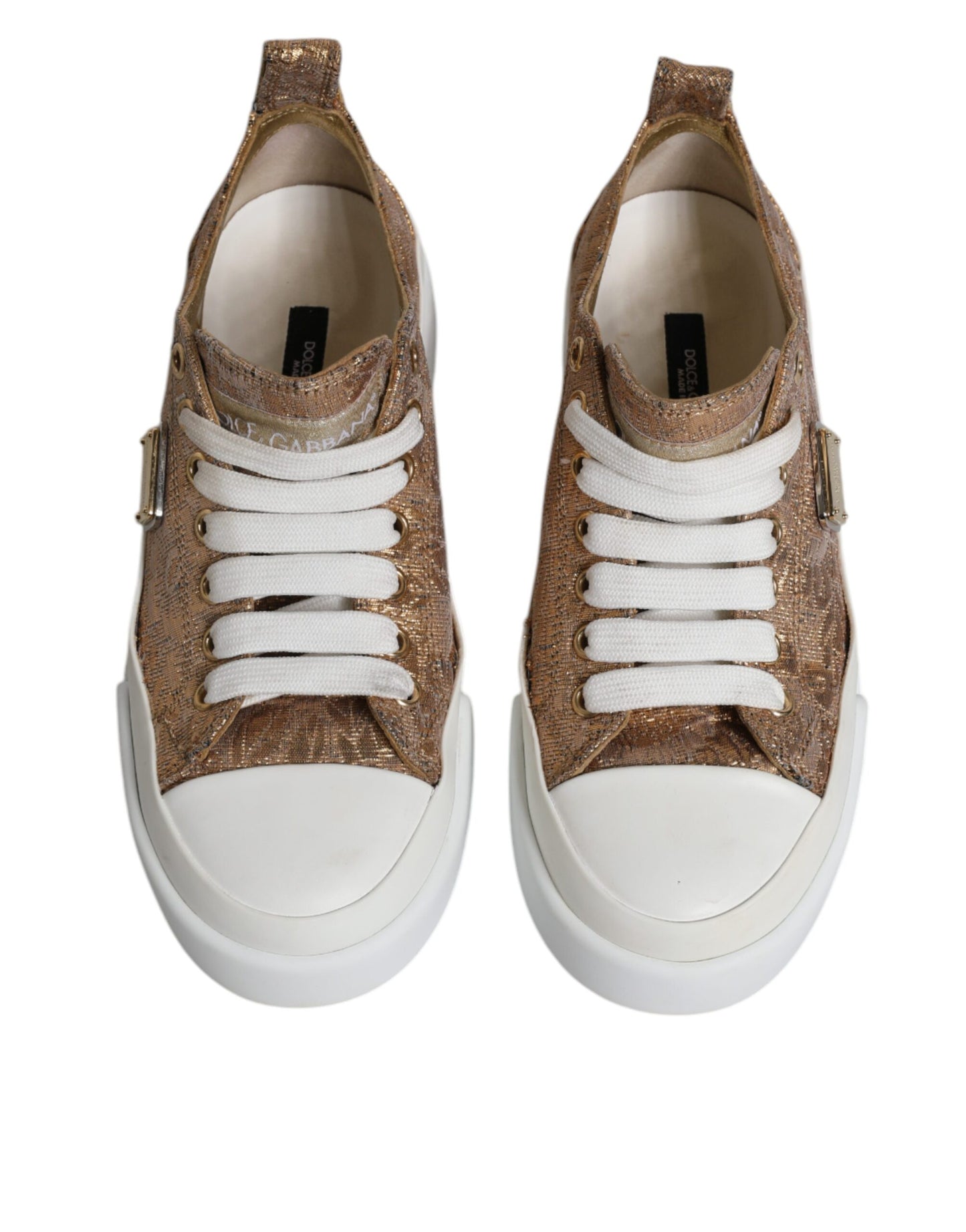 Dolce & Gabbana Gold White Logo Low Top Sneakers Shoes