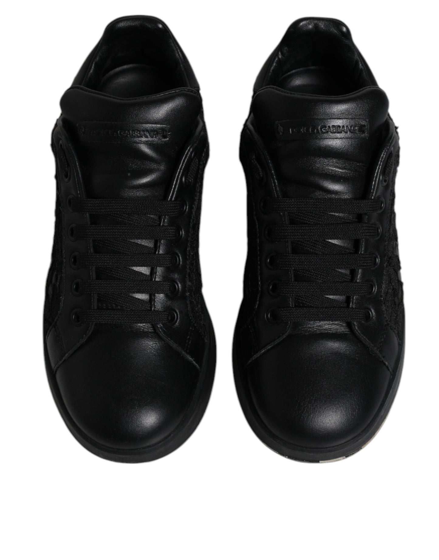 Dolce & Gabbana Black Lace Leather Low Top Sneakers Shoes