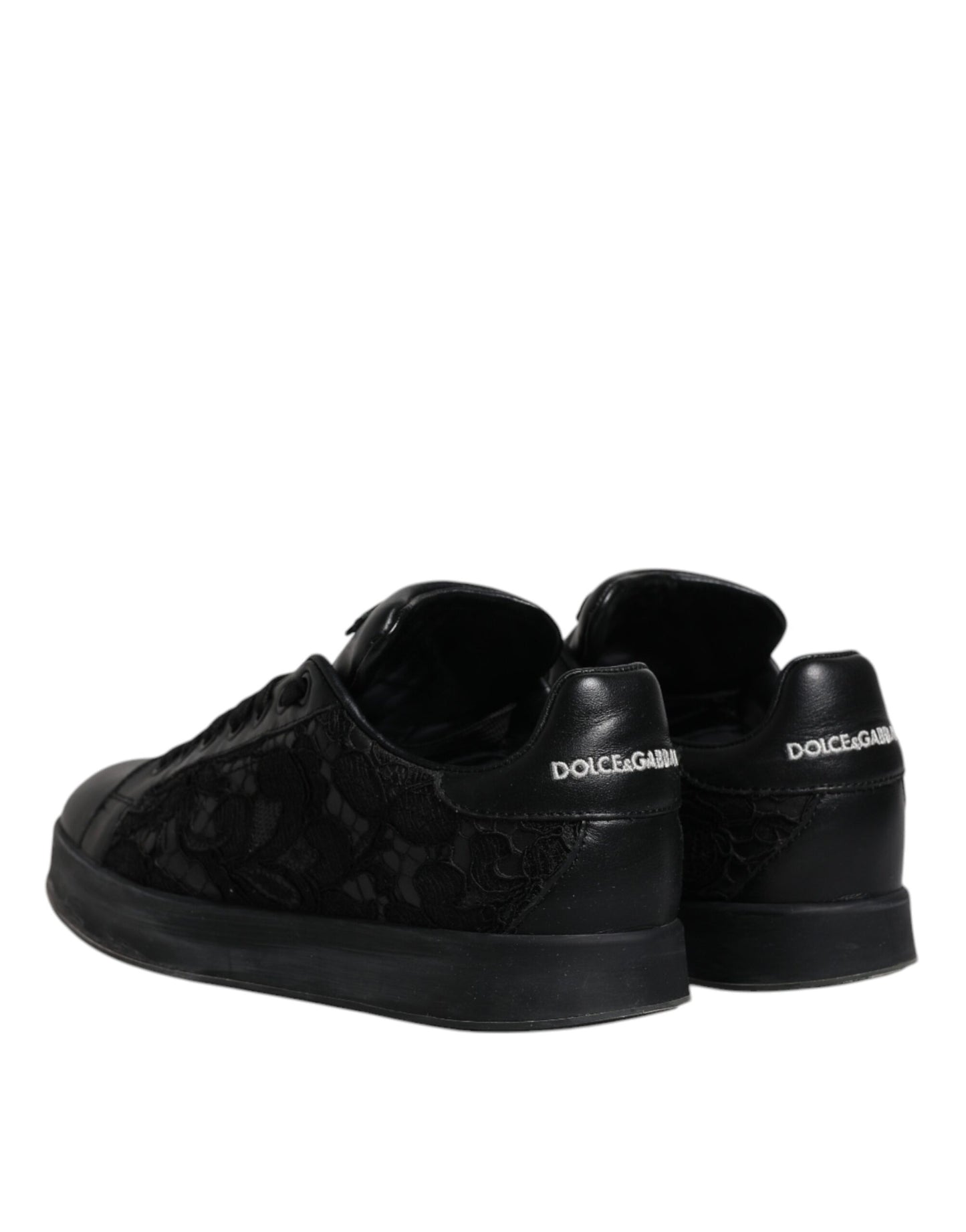 Dolce & Gabbana Black Lace Leather Low Top Sneakers Shoes