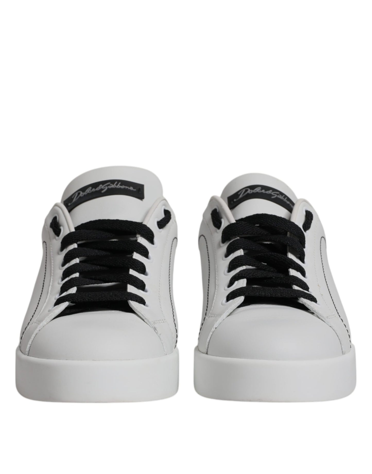 Dolce & Gabbana White Black Leather Low Top Sneakers Shoes