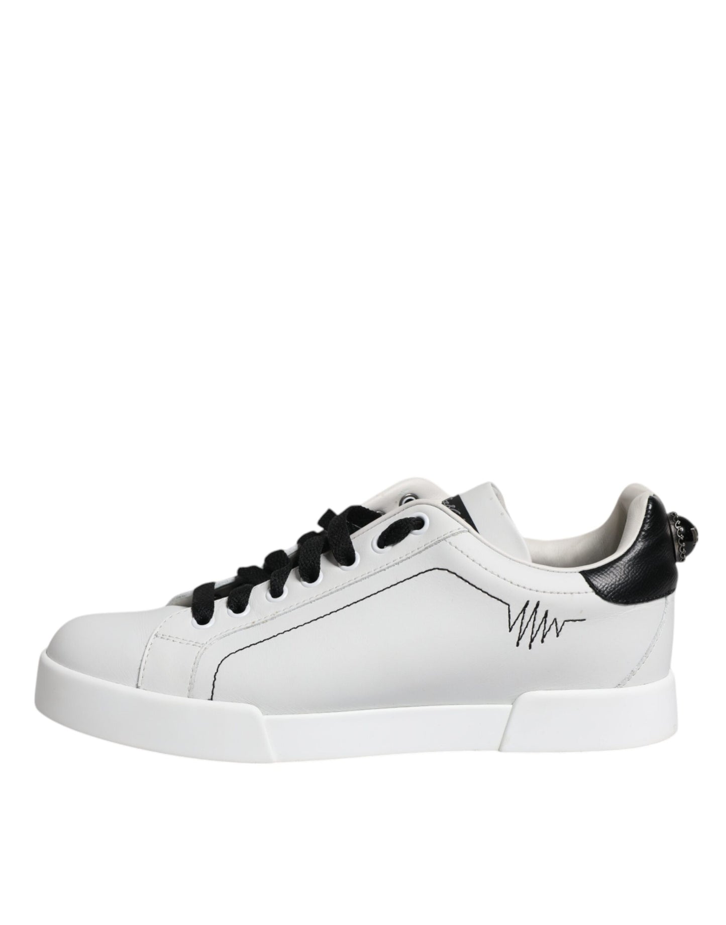 Dolce & Gabbana White Black Leather Low Top Sneakers Shoes