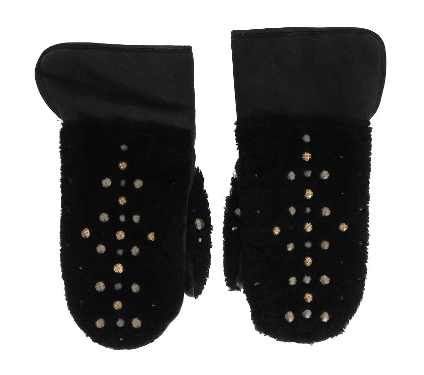 Dolce & Gabbana Studded Black Leather Gentleman's Gloves - KALAJ