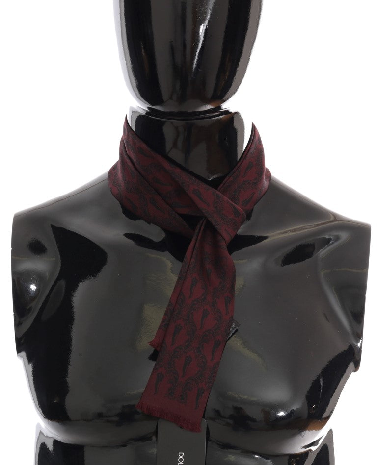 Dolce & Gabbana Silk Bordeaux Crown Chili Print Mens Scarf - KALAJ