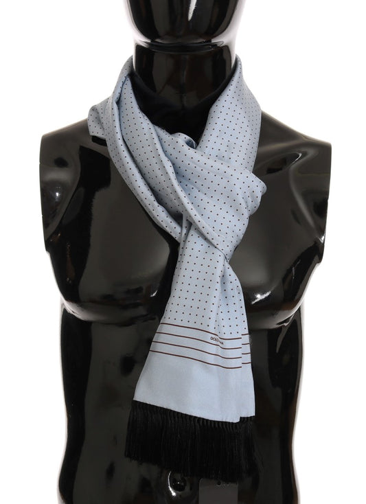 Dolce & Gabbana Elegant Blue Silk Polka Dot Men's Scarf - KALAJ